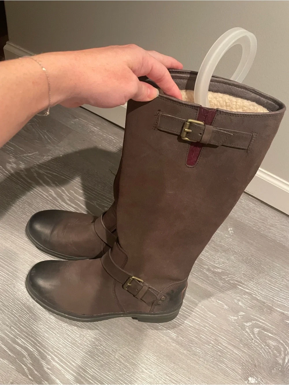 UGG Thomsen Brown Leather Buckle Riding Boots - Shearling Lined
